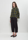 Cotton Tartan Mini Collar Shirt — Olive