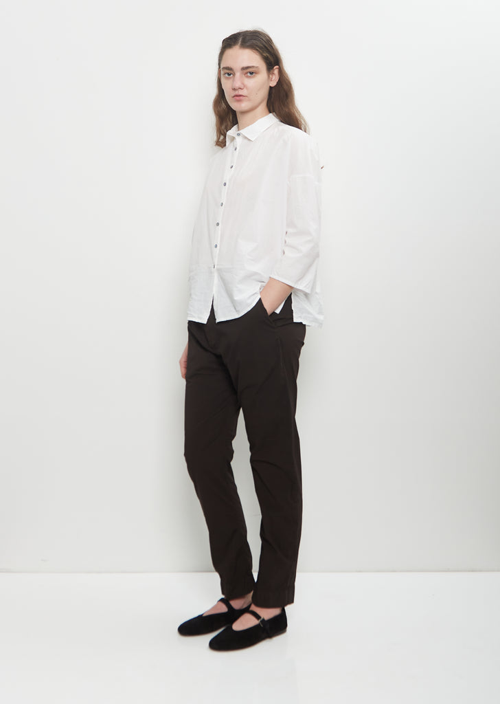 Stretch Cotton Slim Trousers — Brown