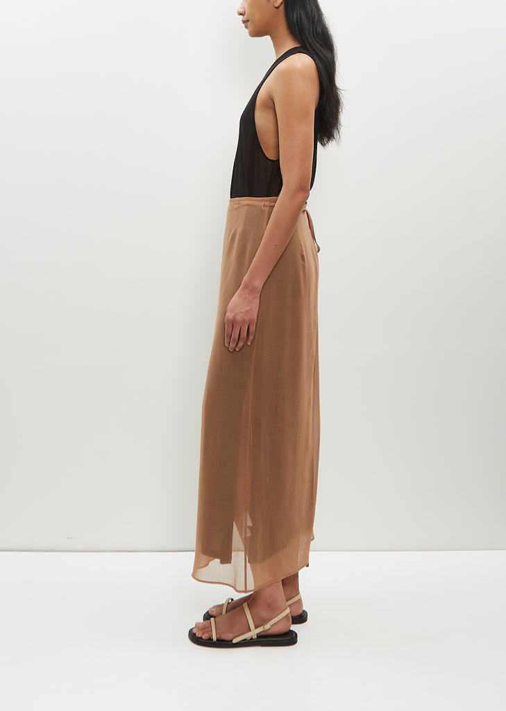 Recycled Wool Blend Leno Sheer Skirt — Brown