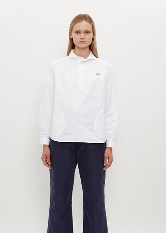 Round Collar Long Sleeve P.O Shirt — White