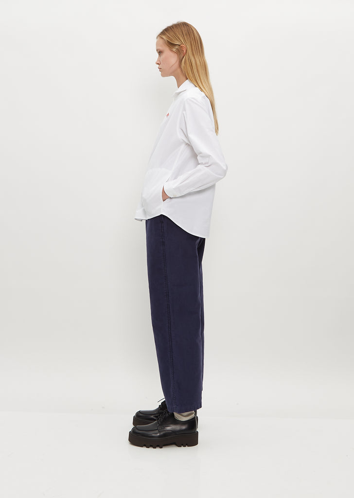 Round Collar Long Sleeve P.O Shirt — White