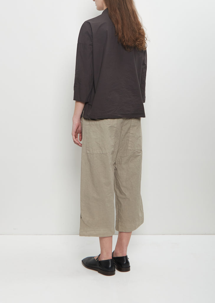 Tissue Cotton Short Collar Shirt — Brown