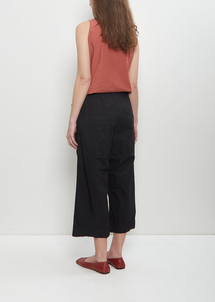 Cotton Canvas Wide & Short Trousers — Black