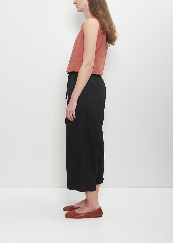 Cotton Canvas Wide & Short Trousers — Black