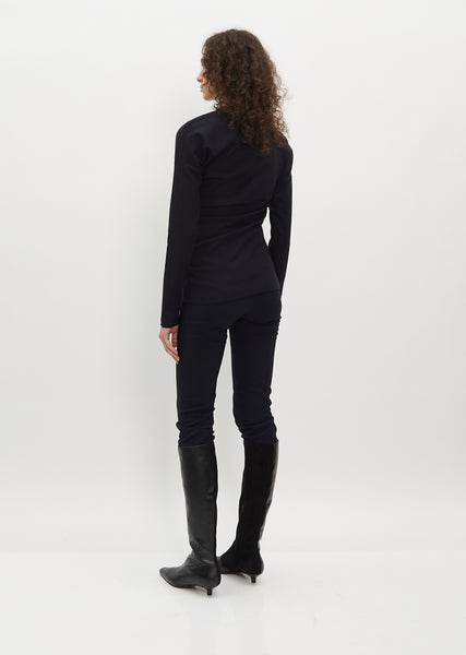 SS25【TOTEME】Loose Black Flannel Top with stripes Monogram flannel pj top black – TOTEME