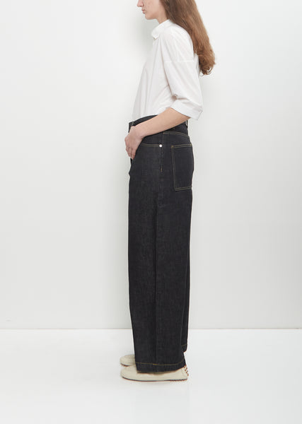 【NICK&NICOLE】 SEMI WIDE COTTON DENIM PANTS / 追跡付 Simply You Wide Leg Jeans - Washed Denim | Three Bird Nest