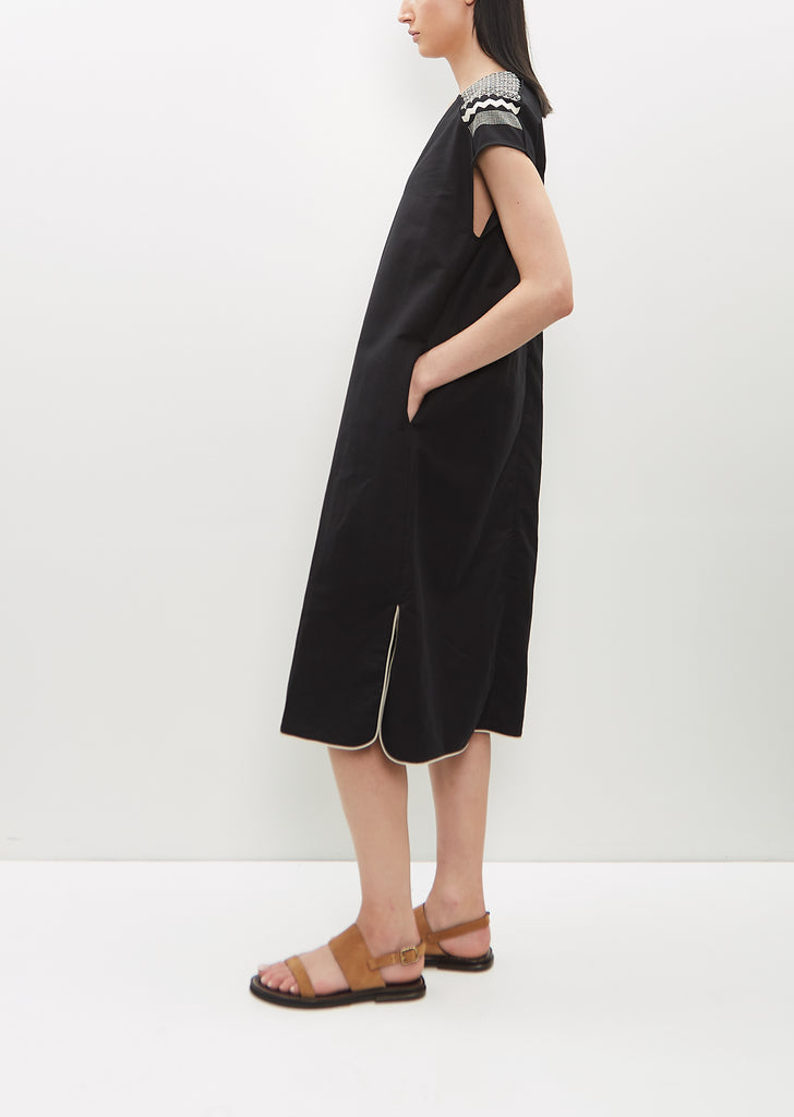 Woven Embroidered Dress — Black