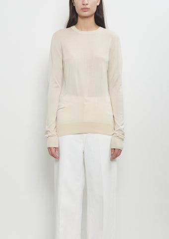 Fine Silk Crew-Neck Knit — Ecru