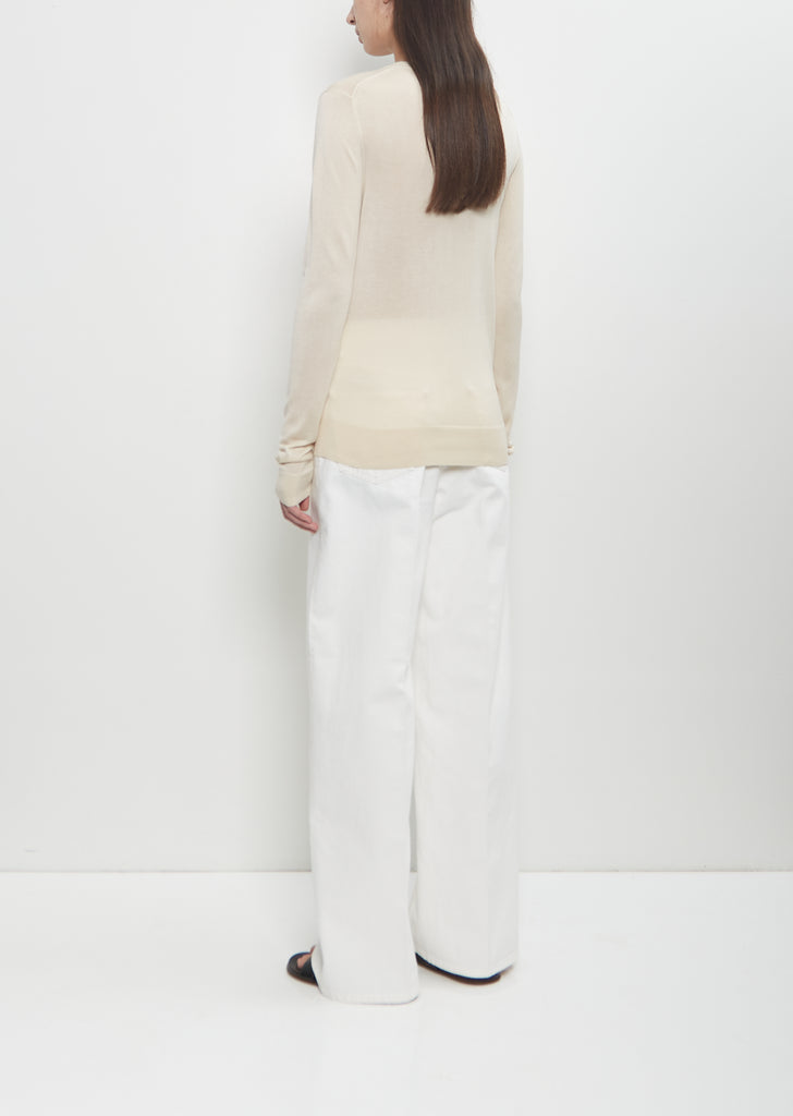 Fine Silk Crew-Neck Knit — Ecru
