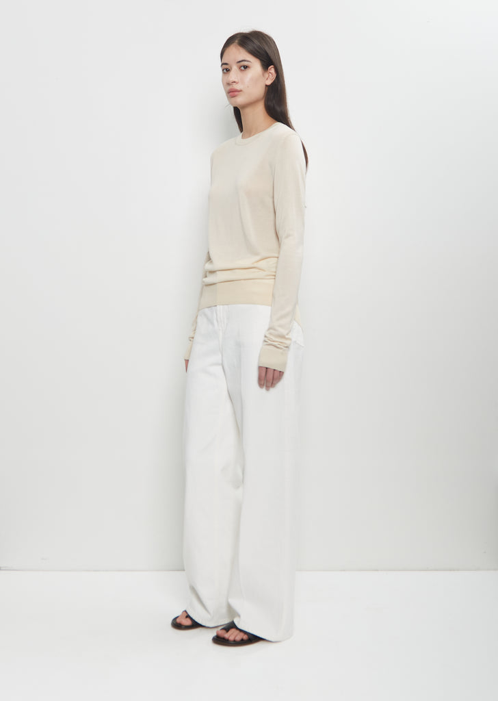 Fine Silk Crew-Neck Knit — Ecru