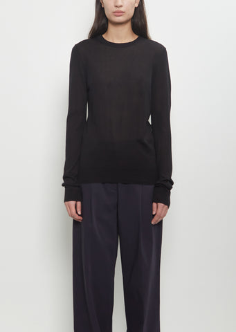 Fine Silk Crew-Neck Knit — Black