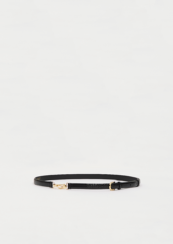 Double Clasp Leather Belt — Croco Black