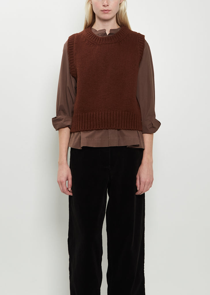 Chunky Pullover Merino Wool Vest — Rust Brown