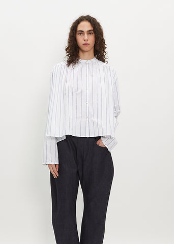 Flo Cotton Blouse — White Blue Stripe