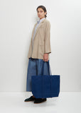 Washed Cotton 6 Pockets Tote, Medium — Blue