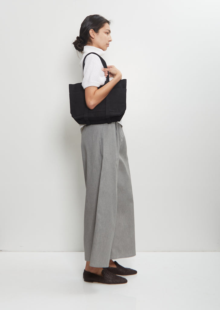 Washed Canvas 6 Pockets Tote S — Black