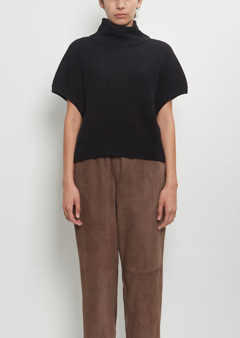 Linen Cashmere Silk T-Neck Sleeveless Sweater — Black