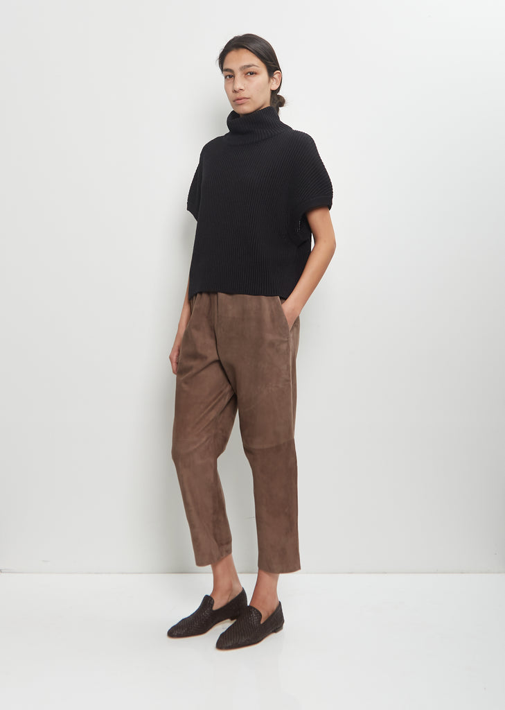 Linen Cashmere Silk T-Neck Sleeveless Sweater — Black