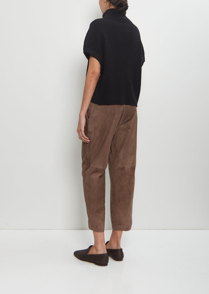 Linen Cashmere Silk T-Neck Sleeveless Sweater — Black