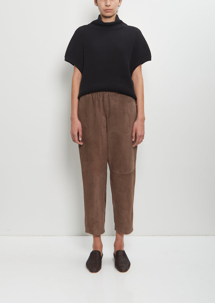 Suede Leather Carrot Pants — Tortora