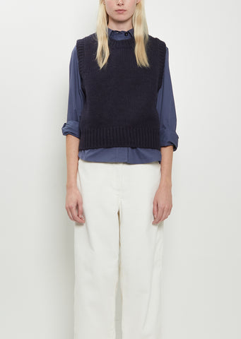 Chunky Pullover Merino Wool Vest — Rich Navy
