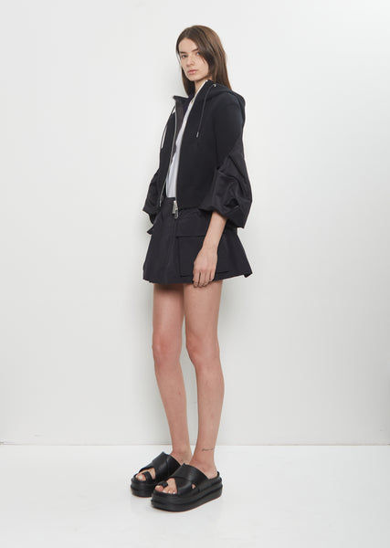Sponge Sweat x Nylon Twill Hoodie — Black – La Garçonne Sponge Sweat x Nylon Twill Hoodie — Black – La Garçonne
