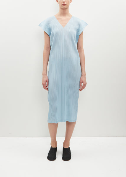 Pleats V-Neck Dress - 2 / 71-Pale Blue