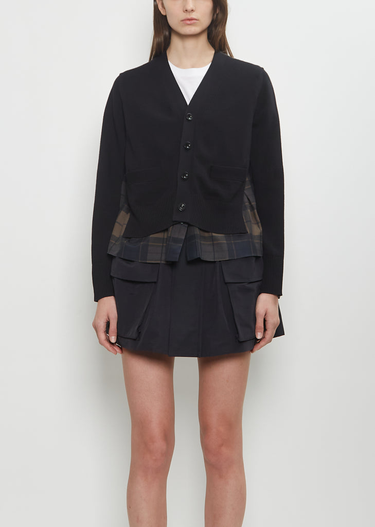 Plaid Print x Knit Cardigan