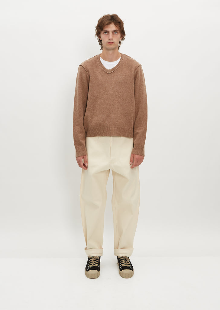V Neck Sweater — Beige