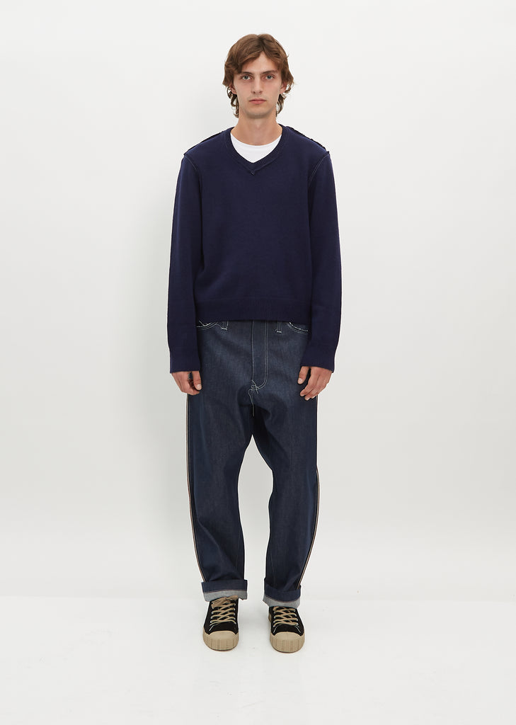 V Neck Sweater — Navy