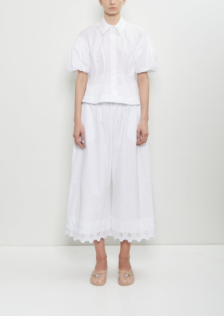 Cotton Ruffle Waist Cropped Trousers