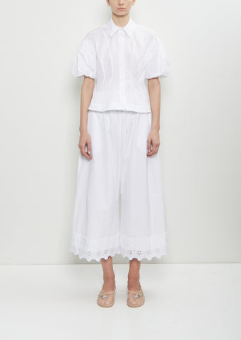 Cotton Ruffle Waist Cropped Trousers
