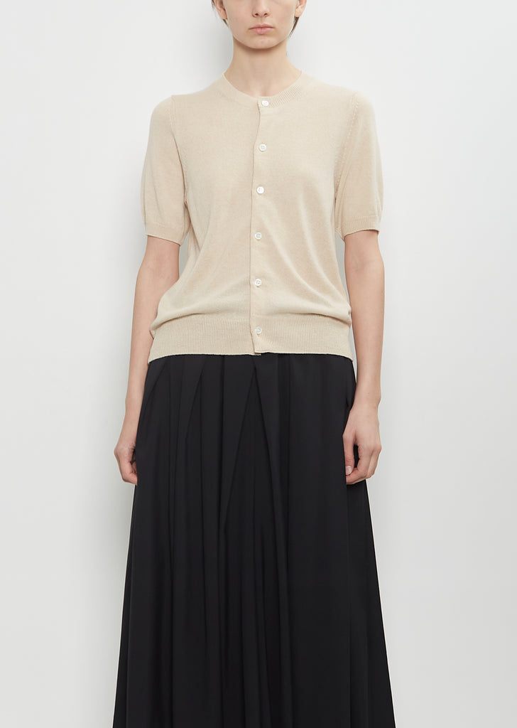 Cashmere Short Sleeve Cardigan — Beige