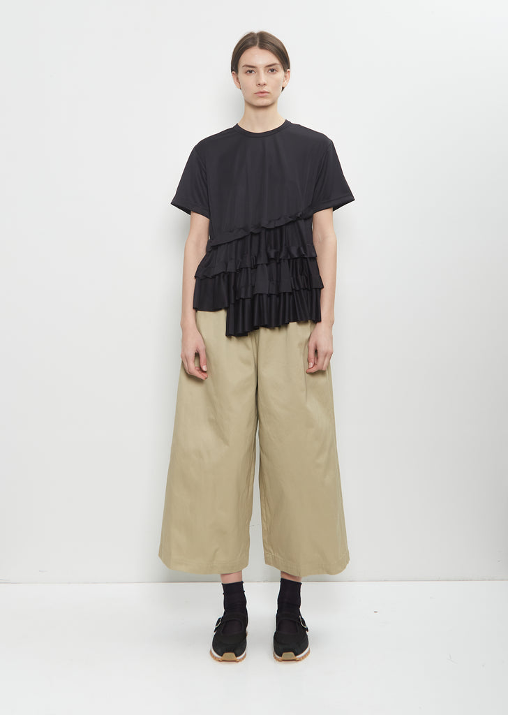 Satin Jersey Ruffle T-Shirt — Black