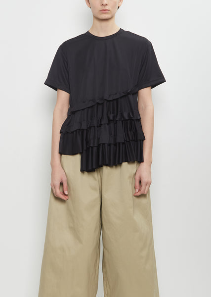【COMME des GARÇONS】Ruffled top Satin Jersey Ruffle T-Shirt — Black – La Garçonne