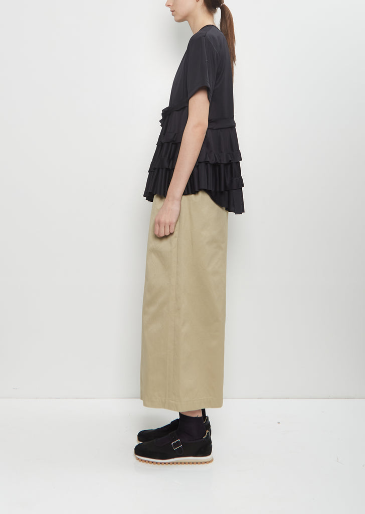 Satin Jersey Ruffle T-Shirt — Black