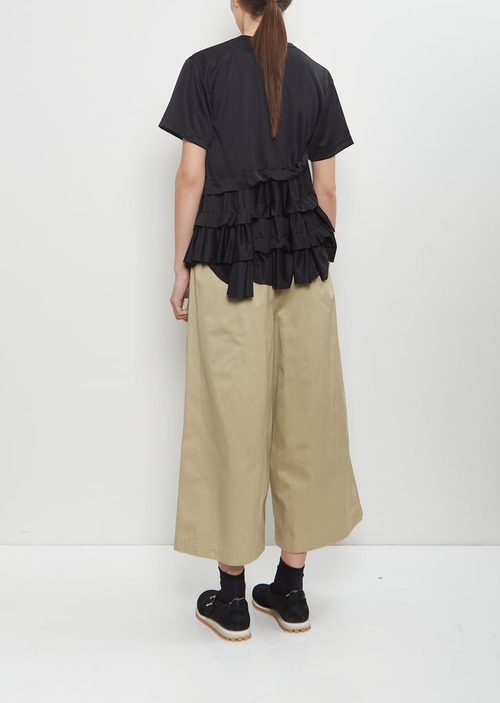 Satin Jersey Ruffle T-Shirt — Black