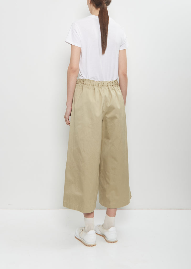Cotton Twill Wide Leg Trousers — Beige