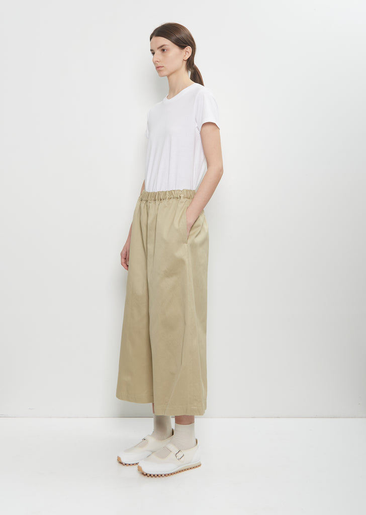 Cotton Twill Wide Leg Trousers — Beige