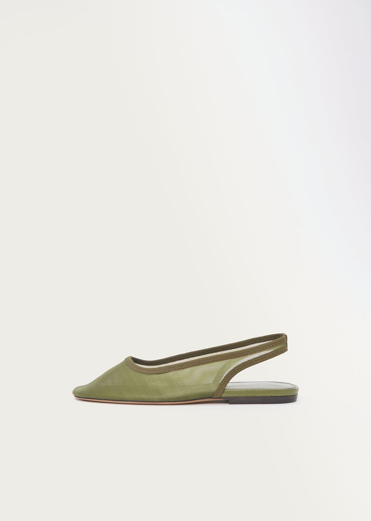 Mesh Slingback Ballet — Khaki