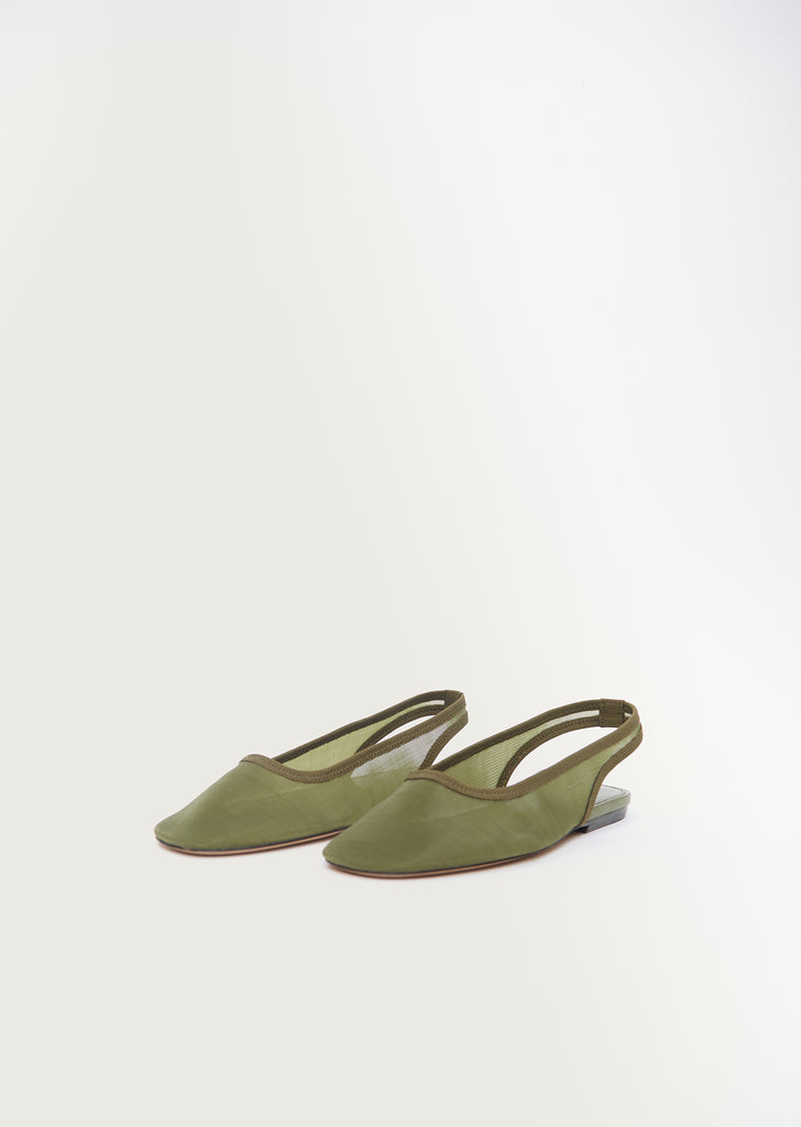 Mesh Slingback Ballet — Khaki