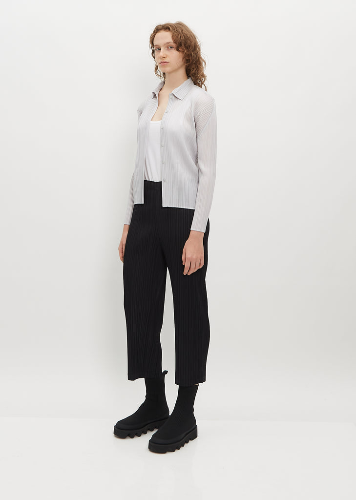 Classic Collar Pleated Shirt — Light Grey