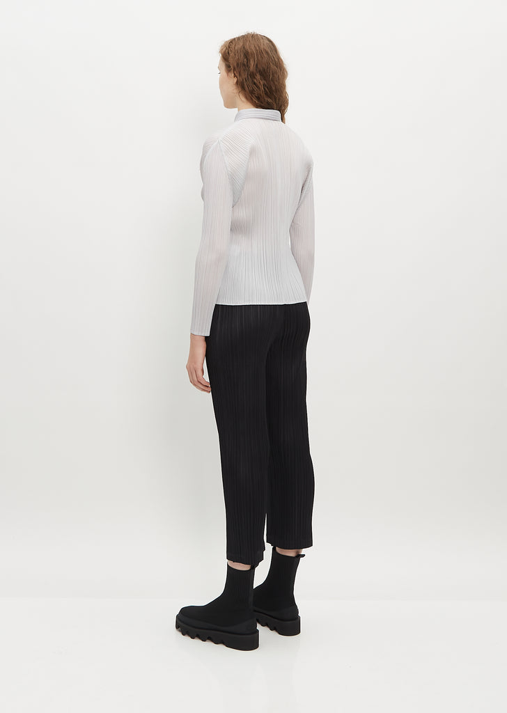 Classic Collar Pleated Shirt — Light Grey
