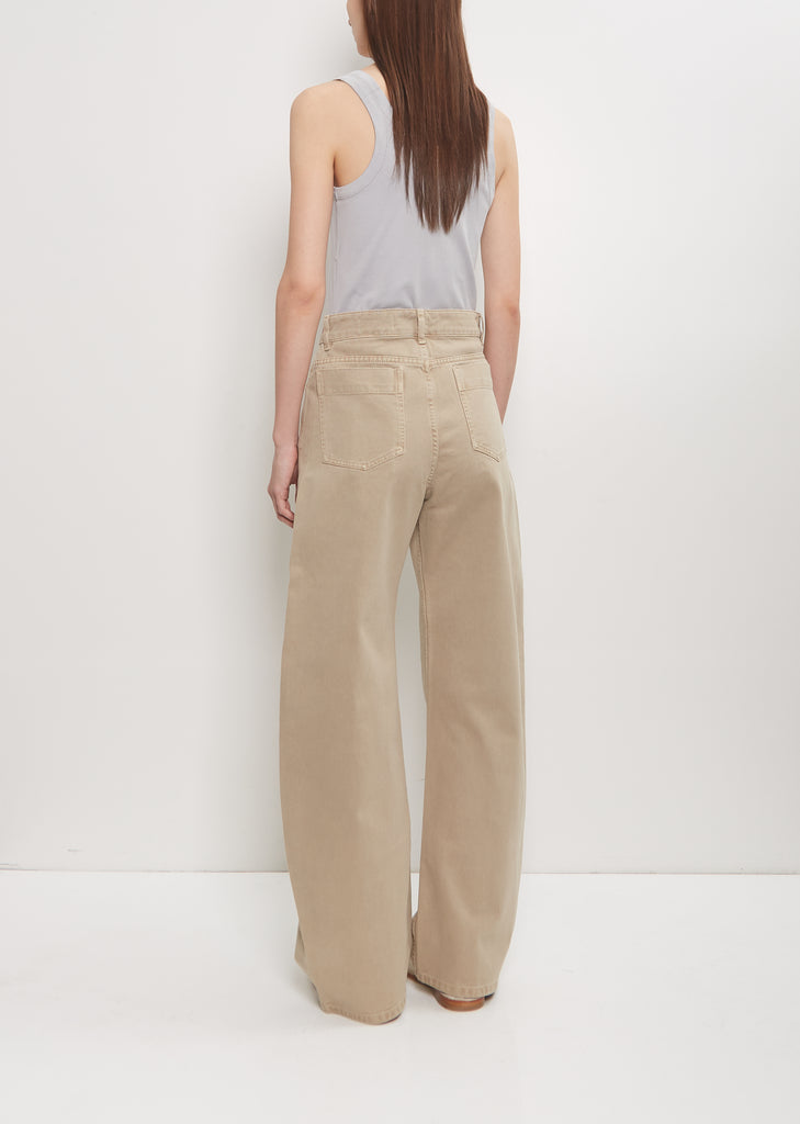 Denim High Waisted Curved Pants — Natural Beige