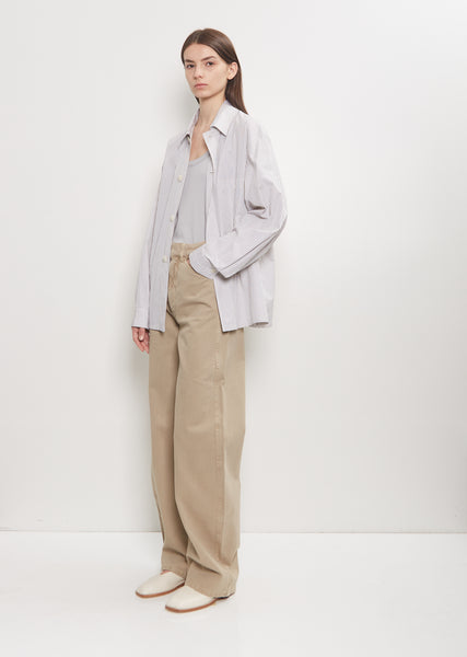 Denim High Waisted Curved Pants — Natural Beige – La Garçonne Denim High Waisted Curved Pants — Natural Beige – La Garçonne