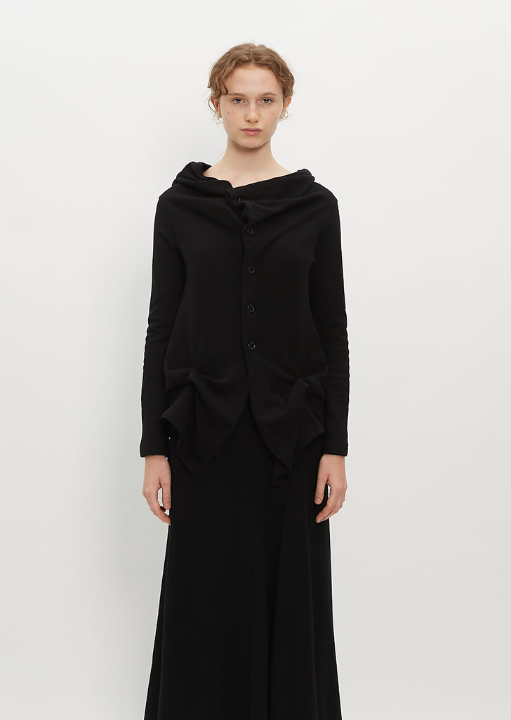 Ruffled Front Sleeve Cardigan — Black