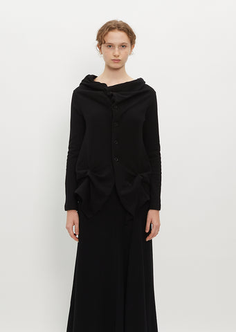 Ruffled Front Sleeve Cardigan — Black