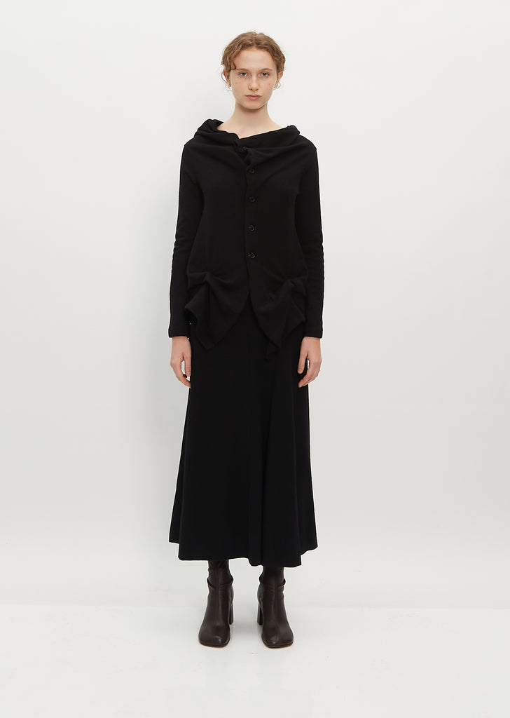 Ruffled Front Sleeve Cardigan — Black