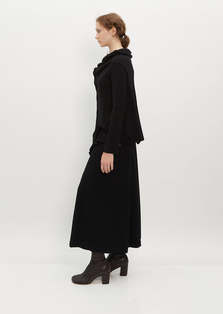 Ruffled Front Sleeve Cardigan — Black