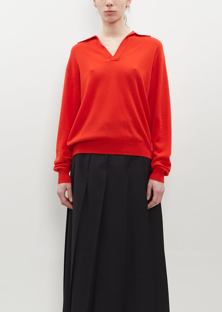 Super Fine Cashmere Silk Knit Skipper Polo - Red